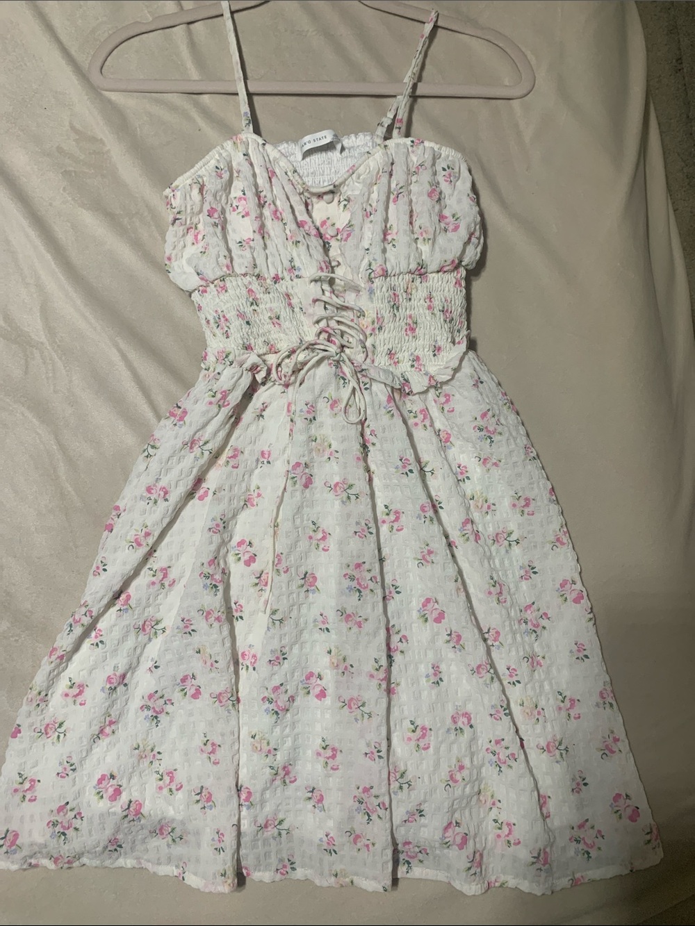 Altar'd State White Sundress with Pink Rose Print